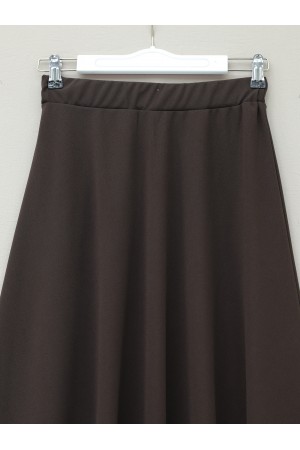 تنورة واسعة من قماش الكريب ليكرا مستورد بخصر مطاطي -بني محروق