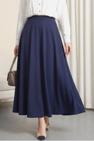 Beli Lastikli İthal Likralı Krep Kloş Etek -Laci