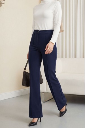 Düğmeli Beli Lastikli Likralı Palazzo Pantolon  -Laci