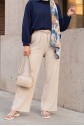 Muslin Pants with Drawstring Detail, Pockets, and Elastic Waist - Beige
