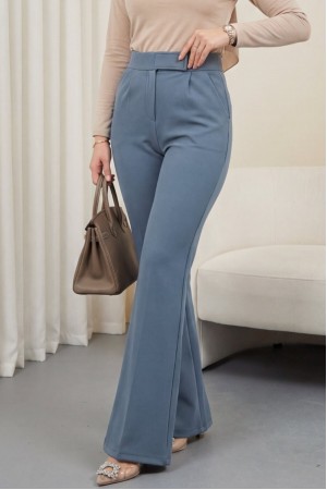 Beli Cırtcırt Detay Boru Paça Kumaş Pantalon -Gri