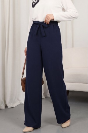 Duble Kumaş Beli Kuşaklı Bol Paça Pantolon -Laci