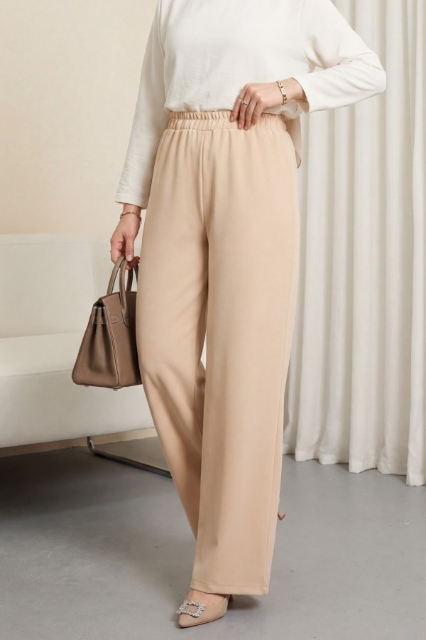 Imported Fabric Wide Leg Trousers -Salmon