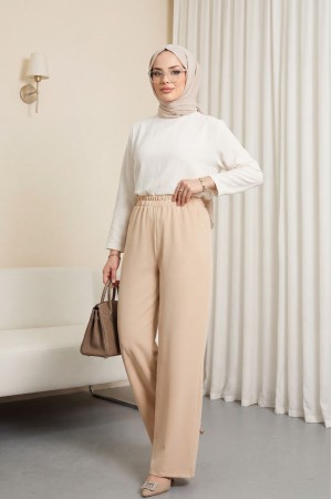 İthal Kumaş Bol Paça Pantolon -Somon