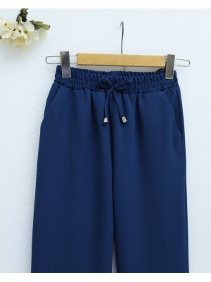 Beli Bağcıklı Dar Paça Pantolon -Petrol