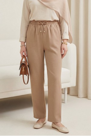 Beli Bağcıklı Dar Paça Pantolon   -Tarçın