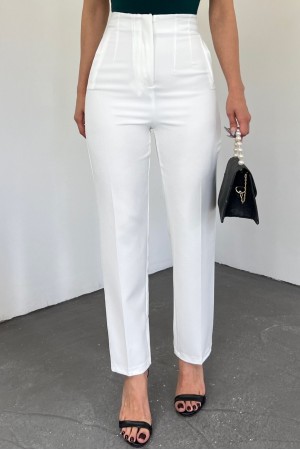 Zra Pileli Havuç Pantolon -Beyaz