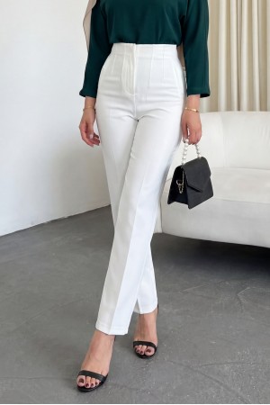 Zra Pileli Havuç Pantolon -Beyaz