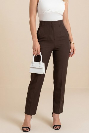 Zra Pleated Carrot Trousers -Brown
