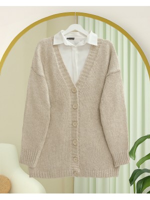 Buttoned Front Knitted Cardigan -Light Mink