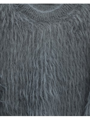 Yuvarlak Yaka Sakallı Triko Kazak -Füme