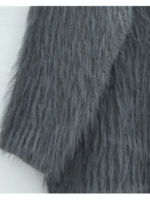 Yuvarlak Yaka Sakallı Triko Kazak -Füme