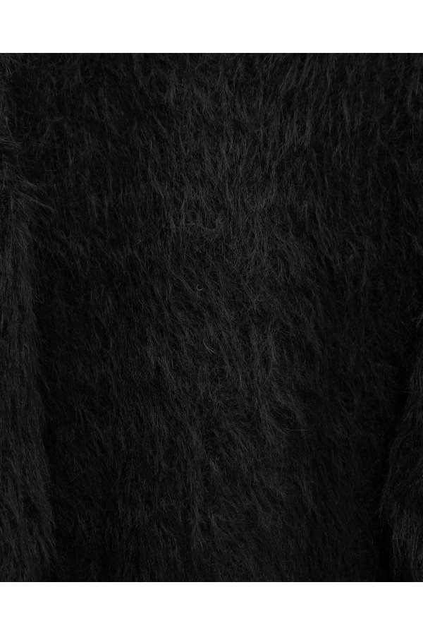 Round Neck Bearded Knit Sweater -Black