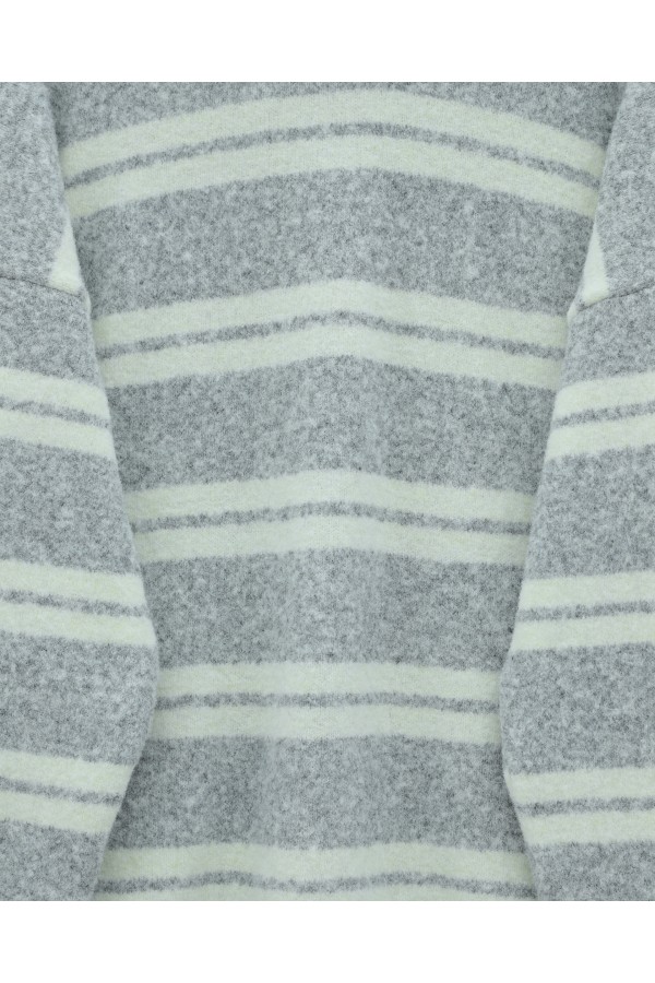 Round Neck Striped Soft Knit Sweater -Grey