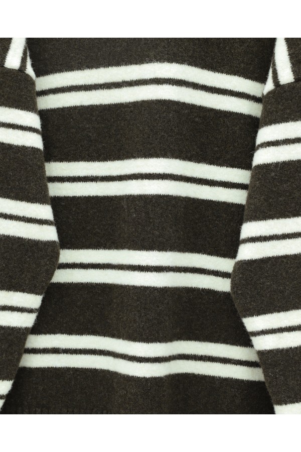 Round Neck Striped Soft Knit Sweater -Dark Coffee