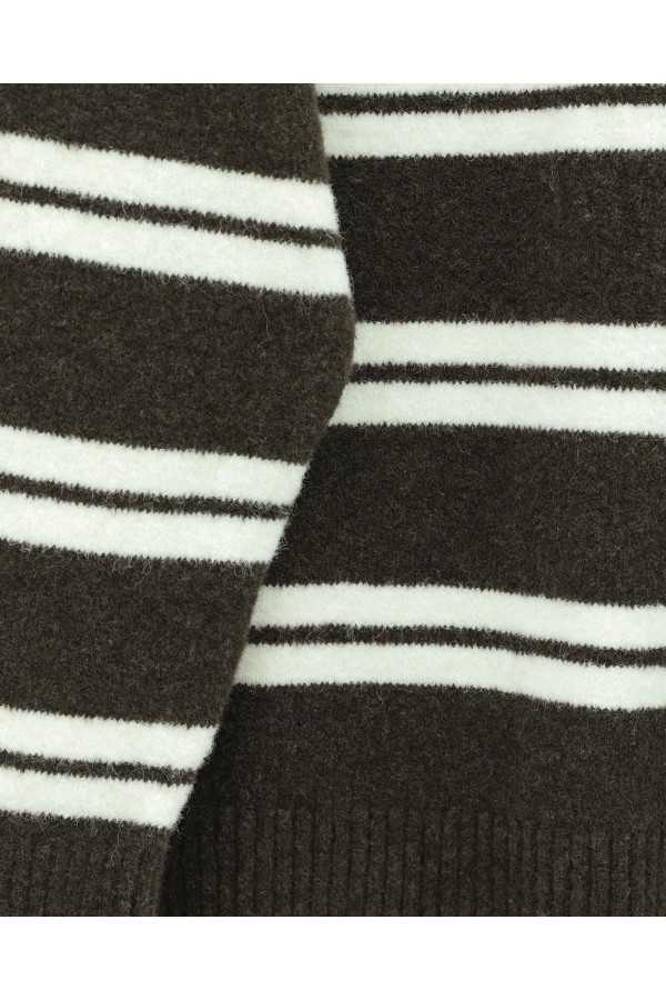 Round Neck Striped Soft Knit Sweater -Dark Coffee