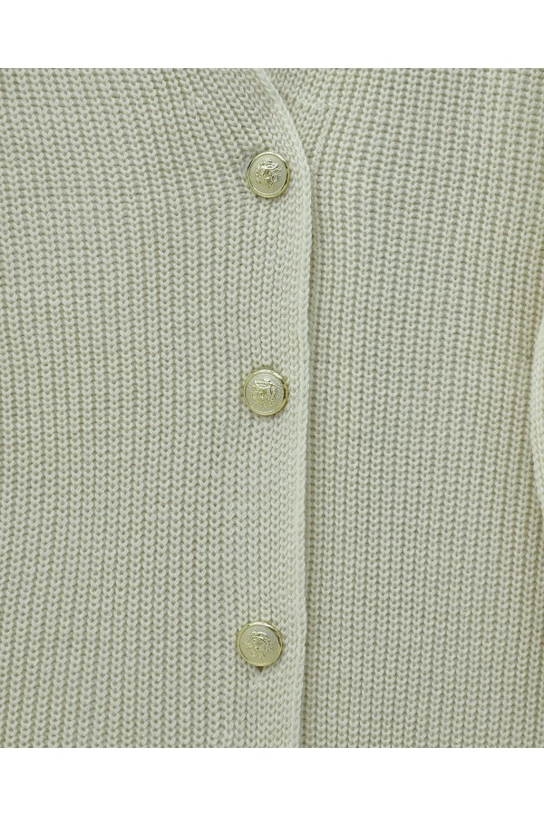 Gold Buttoned Casual Knit Cardigan -Cream color