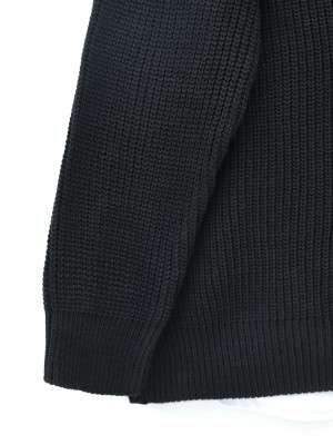 Gold Buttoned Casual Knit Cardigan -Black