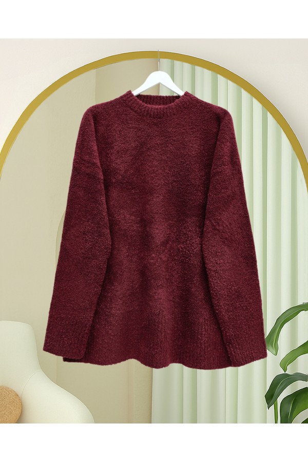 Stone-Buttoned Branch Patterned Knitwear Cardigan -Maroon