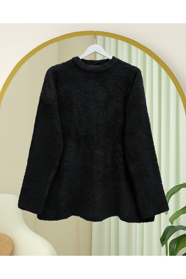 Stone-Buttoned Branch Patterned Knitwear Cardigan -Black