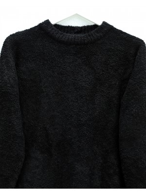 Yuvarlak Yaka Salaş Yumoş Triko  Kazak  -Siyah