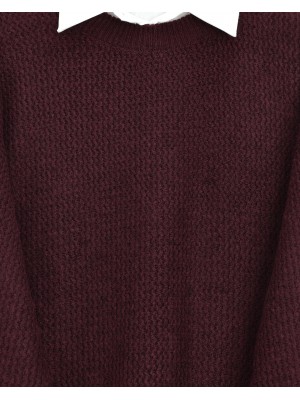 Eteği Dantel Detaylı Triko Kazak -Bordo