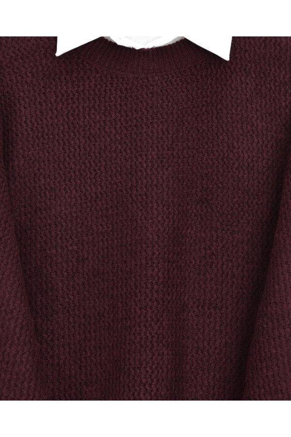 Knitted Sweater with Lace Detail on the Skirt -Maroon