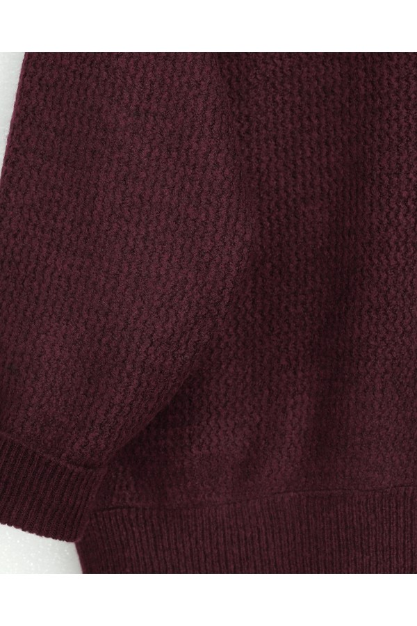 Knitted Sweater with Lace Detail on the Skirt -Maroon