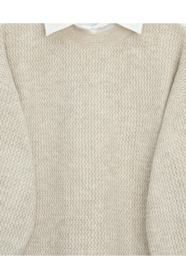 Knitted Sweater with Lace Detail on the Skirt -Cream color