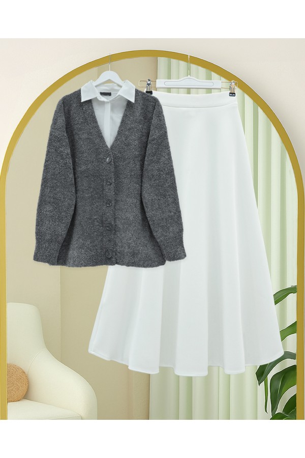 Buttoned Casual Knit Cardigan -Smoked 
