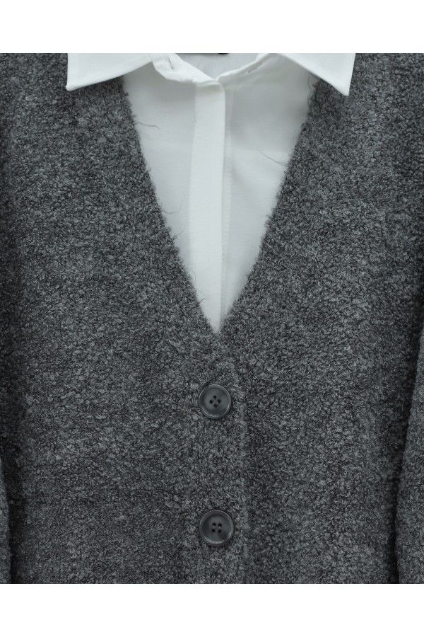Buttoned Casual Knit Cardigan -Smoked 