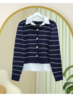 Düğmeli Gömlek Detaylı Triko Hırka -Laci