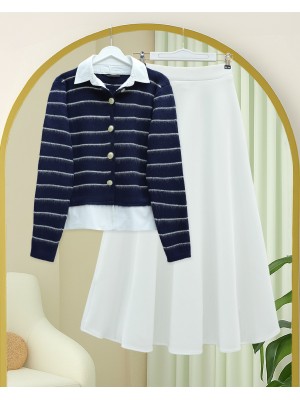 Düğmeli Gömlek Detaylı Triko Hırka -Laci