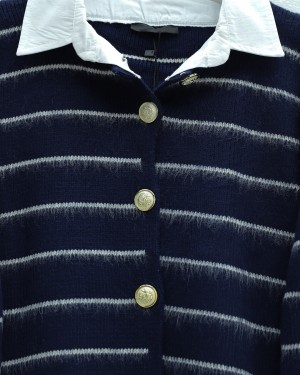 Buttoned Shirt Detailed Knit Cardigan -Navy blue