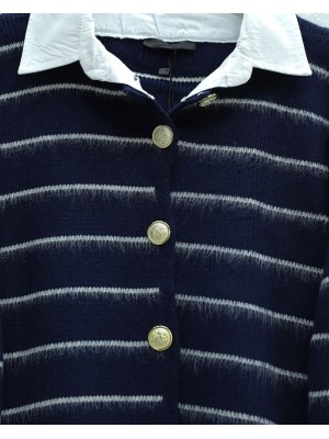 Düğmeli Gömlek Detaylı Triko Hırka -Laci