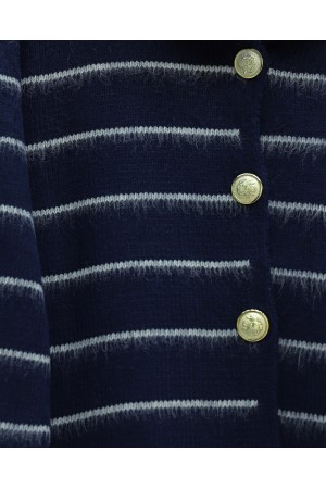Buttoned Shirt Detailed Knit Cardigan -Navy blue