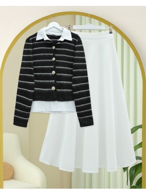 Buttoned Shirt Detailed Knit Cardigan -Black