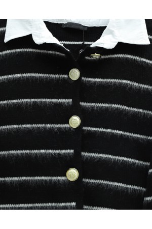 Buttoned Shirt Detailed Knit Cardigan -Black