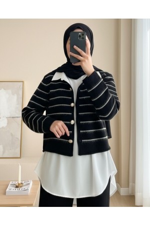 Buttoned Shirt Detailed Knit Cardigan -Black