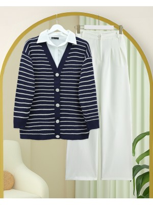 Taş Detaylı Düğmeli Triko Hırka  -Laci