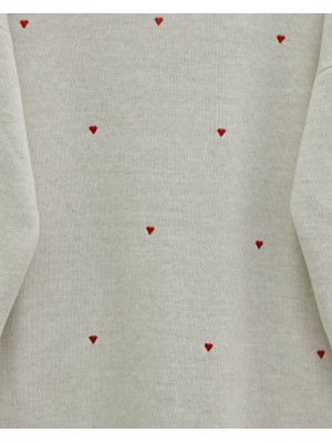 Yanları Yırtmaçlı Kalp Nakışlı Triko Tunik  -Taş