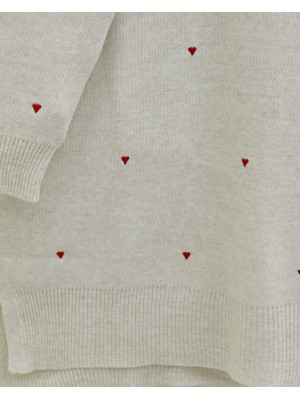 Yanları Yırtmaçlı Kalp Nakışlı Triko Tunik  -Taş