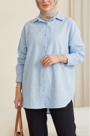 Düğmeli Keten Gömlek  -Bebe Mavi
