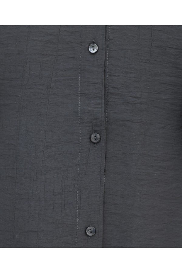 Oval Cut Button-Down Shirt -Black