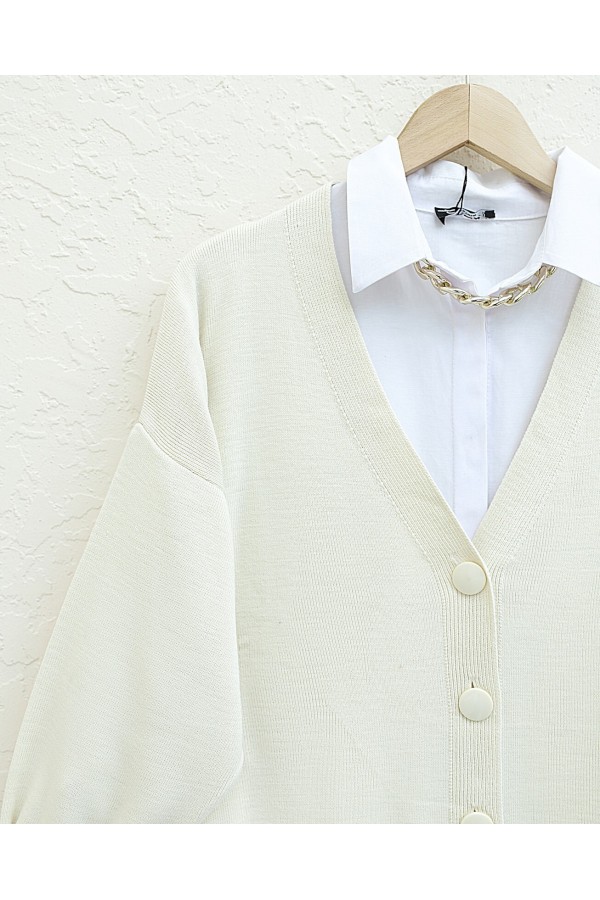 Buttoned Winter Hijab Knitwear Cardigan -Stone