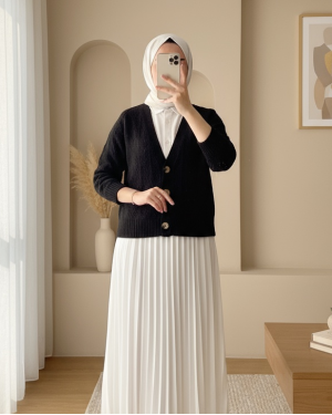 Openwork Buttoned Winter Cardigan -Black