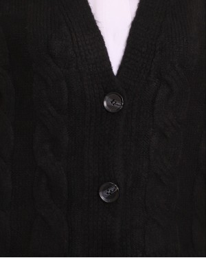 Openwork Buttoned Winter Cardigan -Black