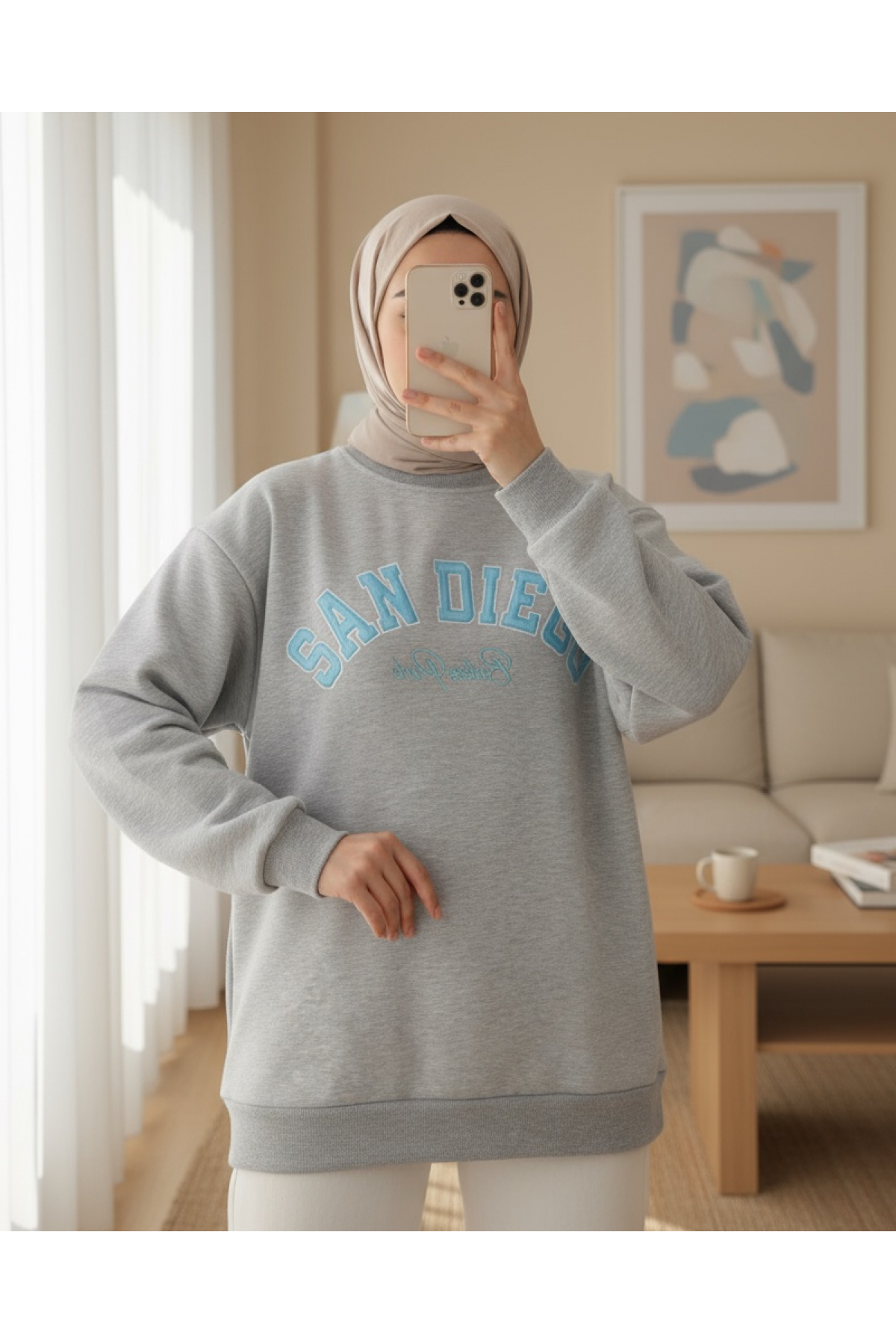 3 Thread Sweat with Text Embroidery -Grey