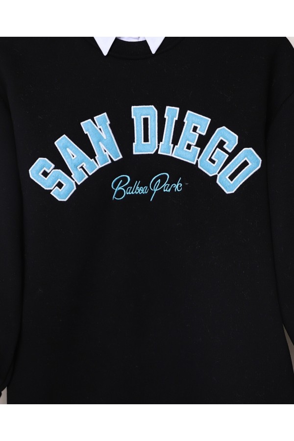 3 Thread Sweat with Text Embroidery -Black