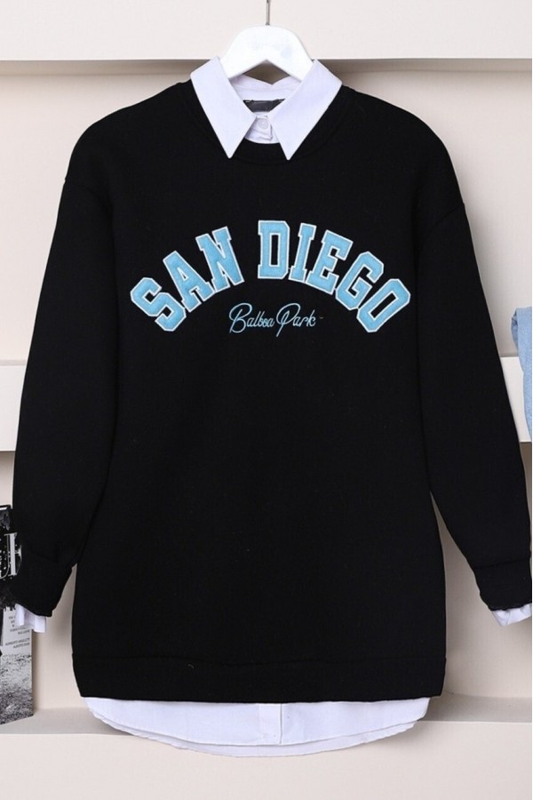 3 Thread Sweat with Text Embroidery -Black